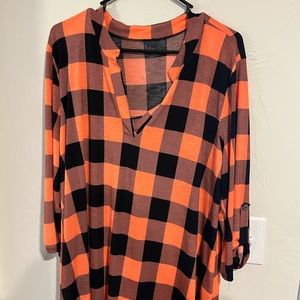 Black and orange plaid 3 quarter length sleeves gabby style